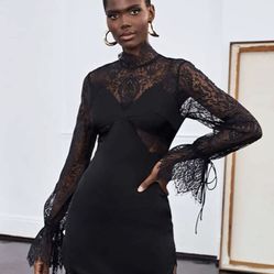 Contrast Lace Flounce Sleeve Bodycon Dress