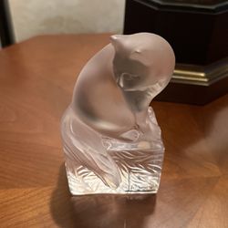 Lalique Crystal Cat Paperweight Bookend