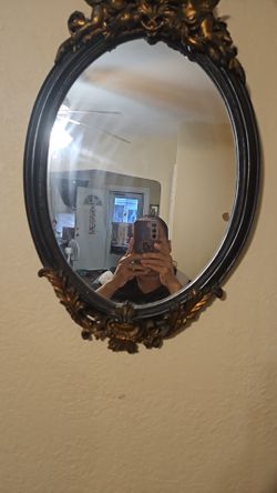 Ornate Oval Wall Mirror Black and Gold