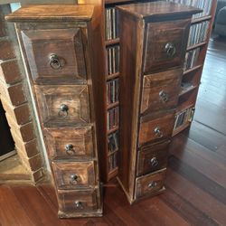 A Pair Of Rustic Solid Wood CD / Media Storage Cabinets 