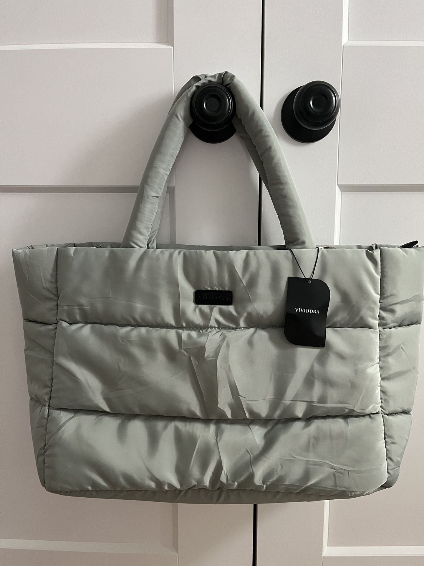 Mint Green Puffer Computer Tote