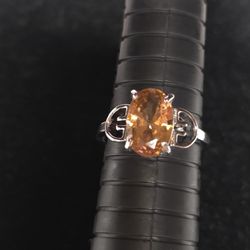 .925 Sterling Silver Oval Champagne Topaz Ring 
