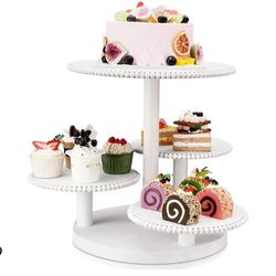  4 Tier Round Cupcake Tower Stand Beaded Wood Cake Stand with Tiered Tray Cupcake Stand for 50 Cupcakes Cake Display St
