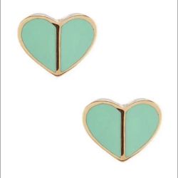 Kate Spade New York gold teal blue Heritage heart STUD EARRINGS NEW 