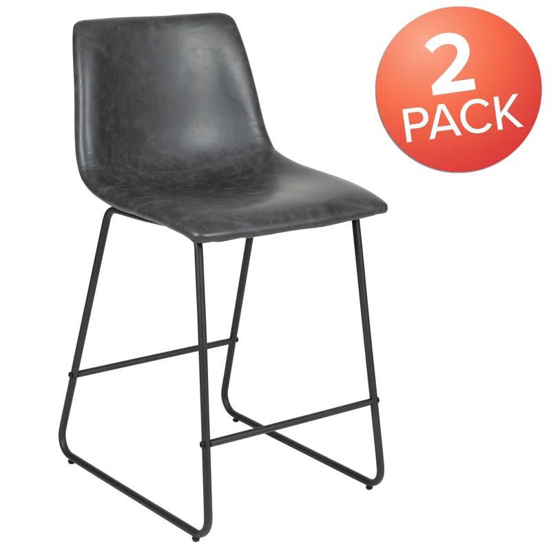 Liekele Commercial Grade LeatherSoft Upholstered Bar & Counter Stools (Set of 2)