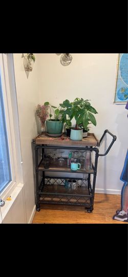 Bar Cart / Entryway Hall Tree with Bench, Hooks & Shoe Storage