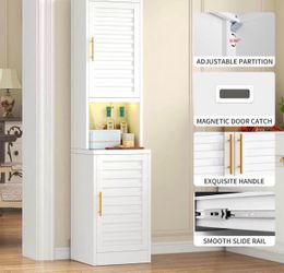 Metal Narrow Storage Cabinet, 68" Tall Kitchen Pantry Cabinet with 2 Doors & 4 Adjustable Shelves，Buffet Sideboard with Hutch, Cupboard for Bathroom, 
