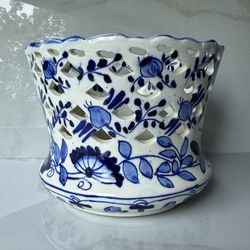 Vintage Spanish Majolica Compote Full Lace Bowl / Planter / Vase