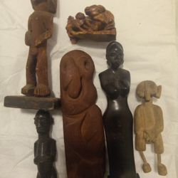 6 ANTIQUE   HAND CARVED WOOD SCULPTURE 