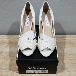 NWB! NINA RHIYANA-LS Women's Satin Bridal Peep-Toe Pumps (9M) Ivory Luster