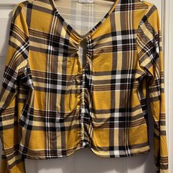 ADORABLE NEW Full Circle Trends Women's 1× Trendy Plaid skirt and top Yellow smoke free