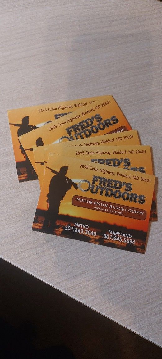 (5) Range Passes For Fred's Outdoors Waldorf