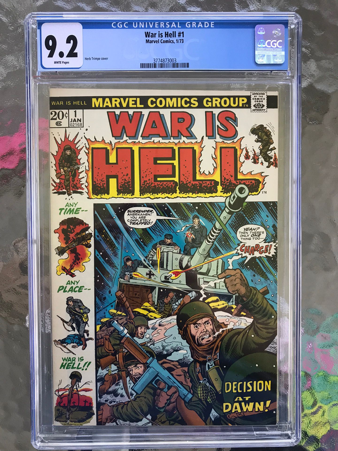 War Is He’ll #1 (1973) CGC 9.2 — White Pages; Bronze Age Marvel War Comic