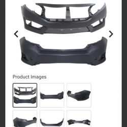 2018 Honda Civic REPLACEMENT Front and Rear Primed Bumper Covers, DX/EX/EX-L/EX-T/LX/Touring Models, Sedan