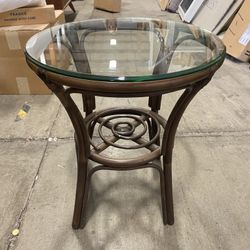 Dark Wicker Glass Top Round Side Table