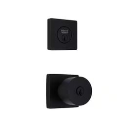 Ridgeway Matte Black Single Cylinder Door Knob Combo Pack with Square Rose Featuring Dual Keyway=HD-400