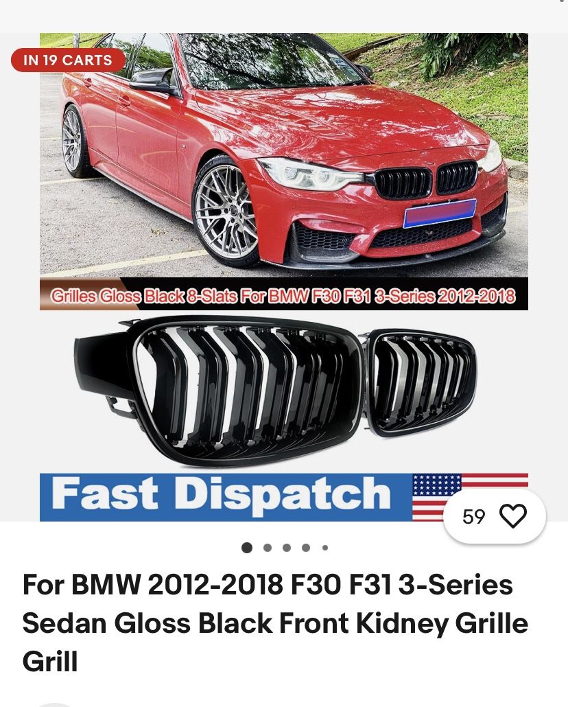 For BMW 2012-2018 F30 F31 3-Series Sedan Gloss Black Front Kidney Grille Grill