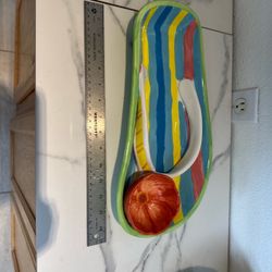 Ceramic Flip Flop Serving Tray with Dip Bowl