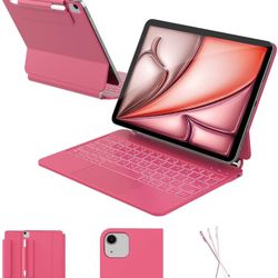 Raymcraft iPad Air 11 inch Case with Keyboard, iPad Pro 11,  Air 5/4th, Hot Pink