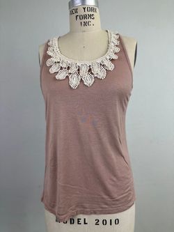 Forever 21 Tank Top Beaded Crochet Lace Collar Mauve Small