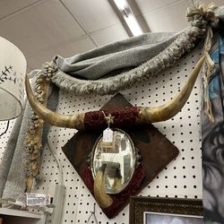 Antique Mirror and Horn Rack