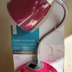 NEW* PINK * DESK LAMP* WITH STORAGE & OUTLET 