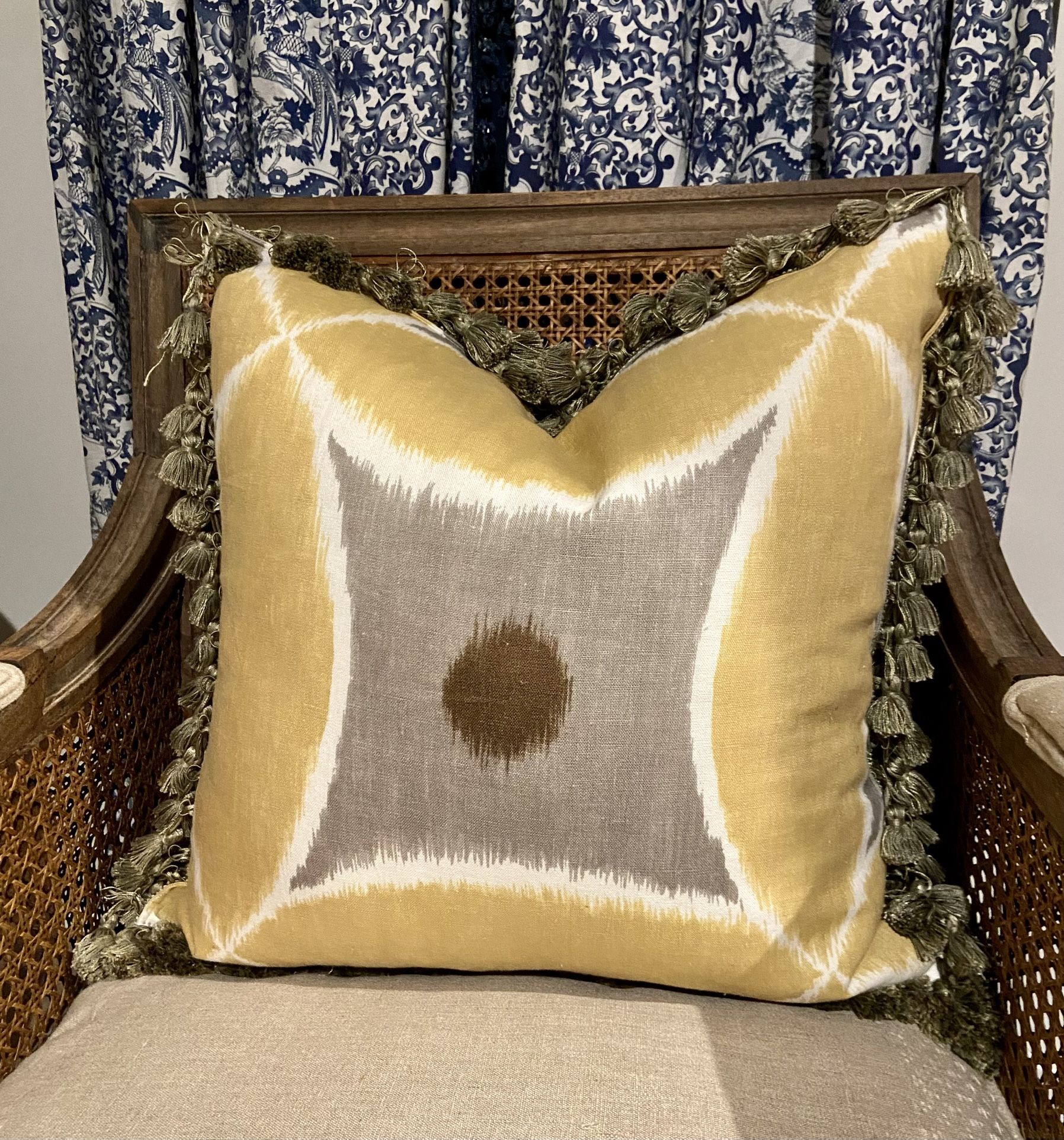 Custom made decorative throw pillow down/feather insert with tassels 20”