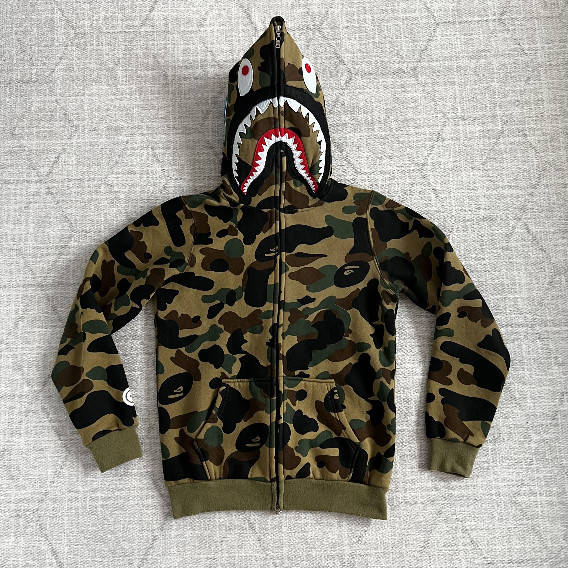 A Bathing Ape BAPE OG Men’s 1st Camo Green Shark Zip Up Hoodie Jacket LARGE
