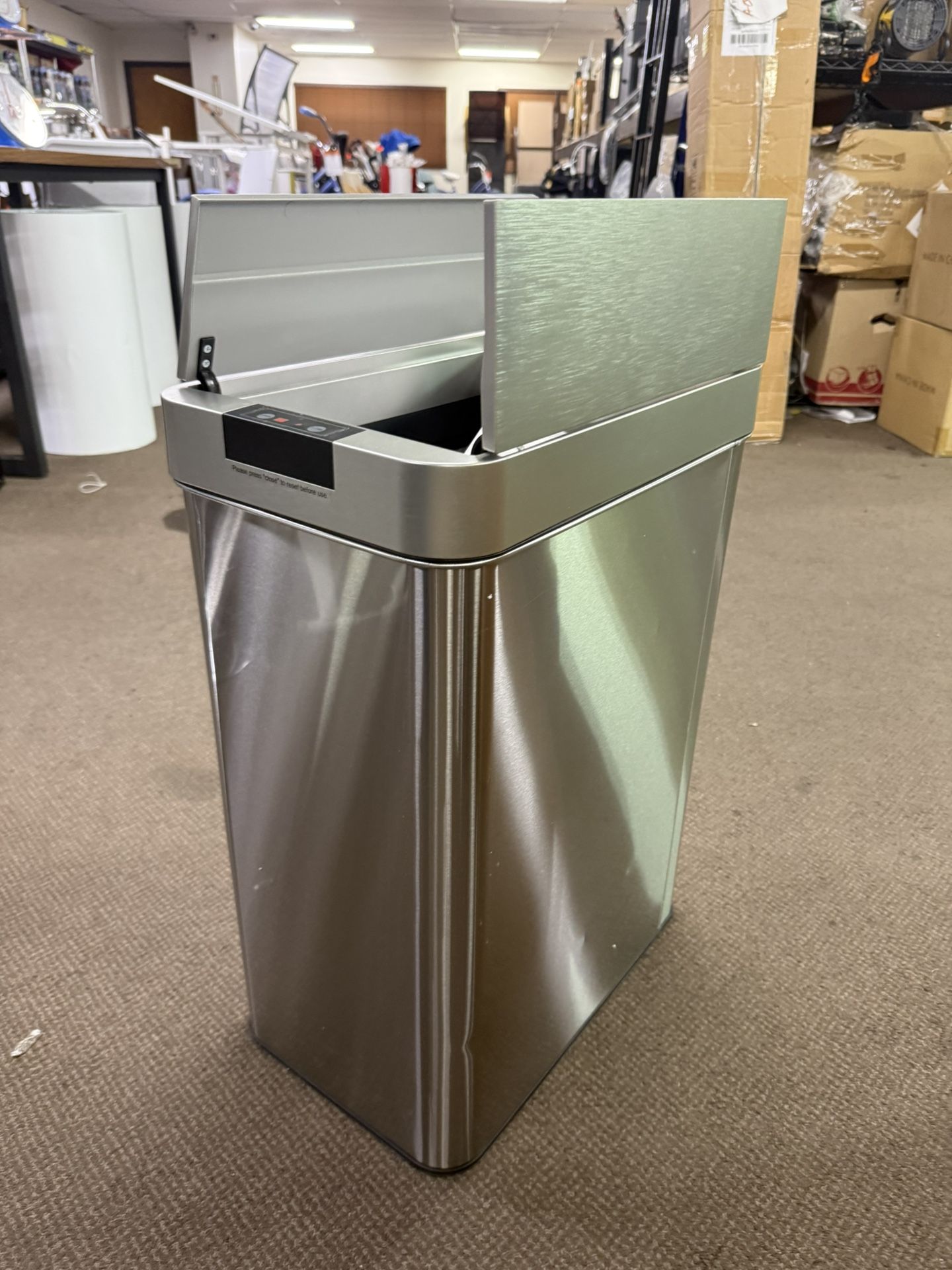 S AFSTAR Slim Kitchen Trash Can with Wing Lids, 13.2 Gal Automatic Sensor Garbage Can, Stainless Steel Trash Bin, Hand-Free Infrared Motion Sensor Was