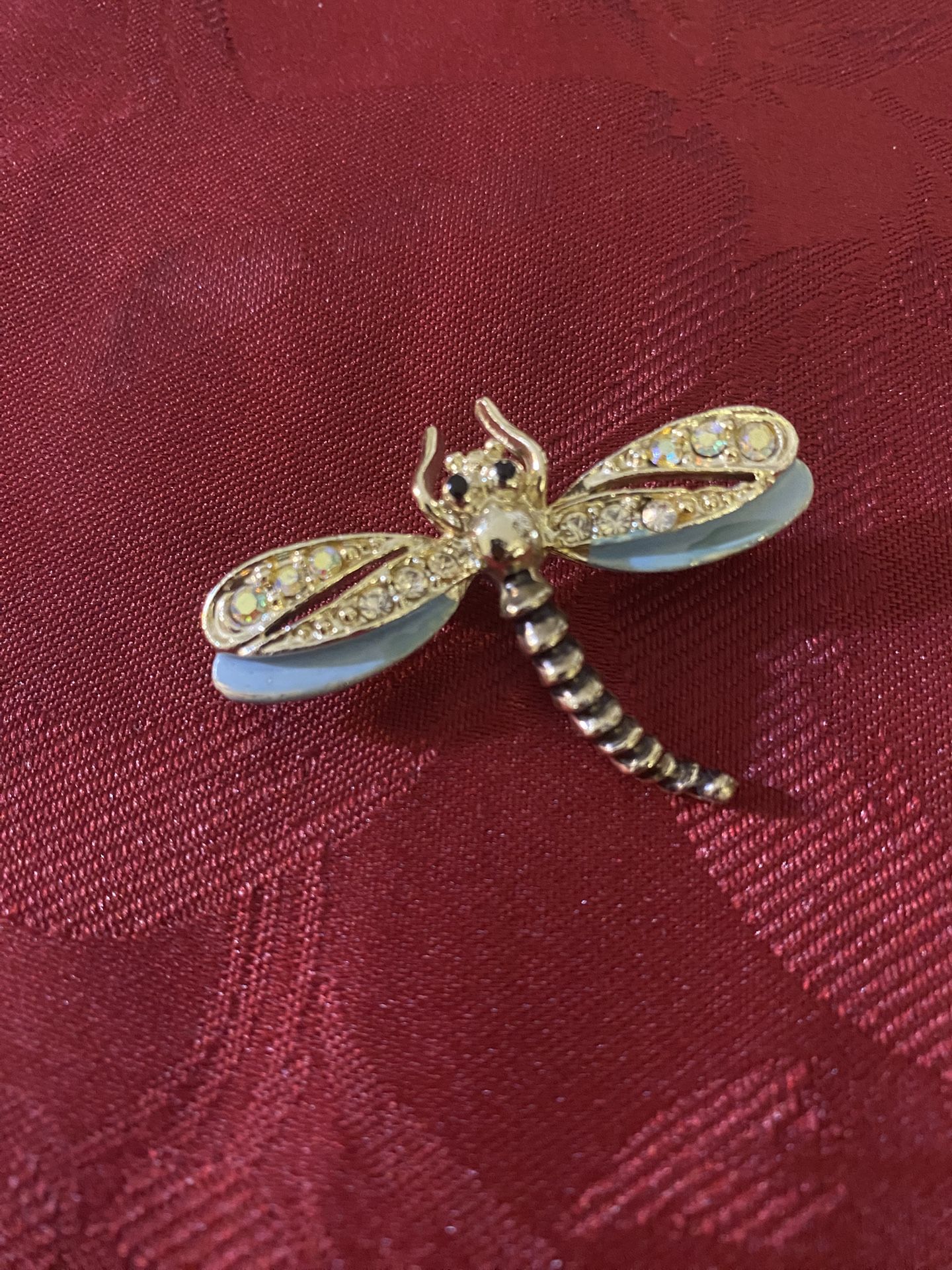 Gold Tone Blue Enamel Dragonfly Brooch