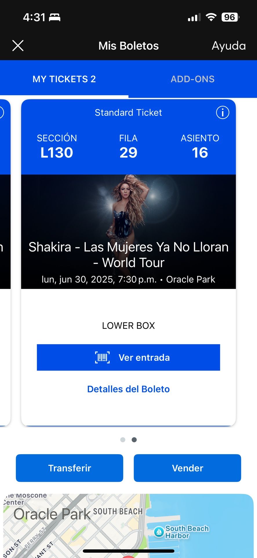 Ticket Shakira- Las Mujeres No Lloran