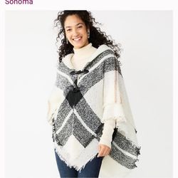 Sonoma Goods For Life Woven Plaid Toggle Poncho