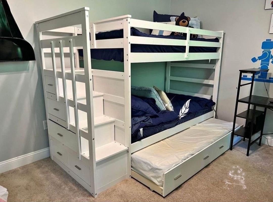 🎀$10 Payment 👌Allentown White Finish Twin/Twin Bunk Bed & Trundle