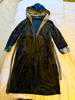 Dark Blue Hooded Plush Robe  - LG / XL