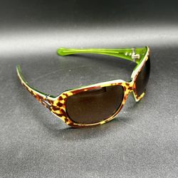 Y2K Vintage Oakley Script Tortoise Camo Green Translucent Wrap Sunglasses