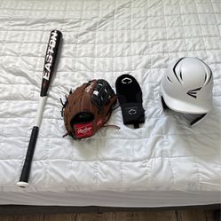 Baseball Bat, Glove, evoshield, Elite Easton Batting Helmet 