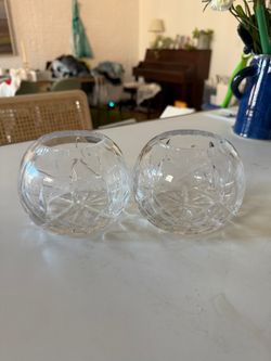 Pair of Cut Crystal Rose Bowls — Starburst Pattern, 5–6 Inch