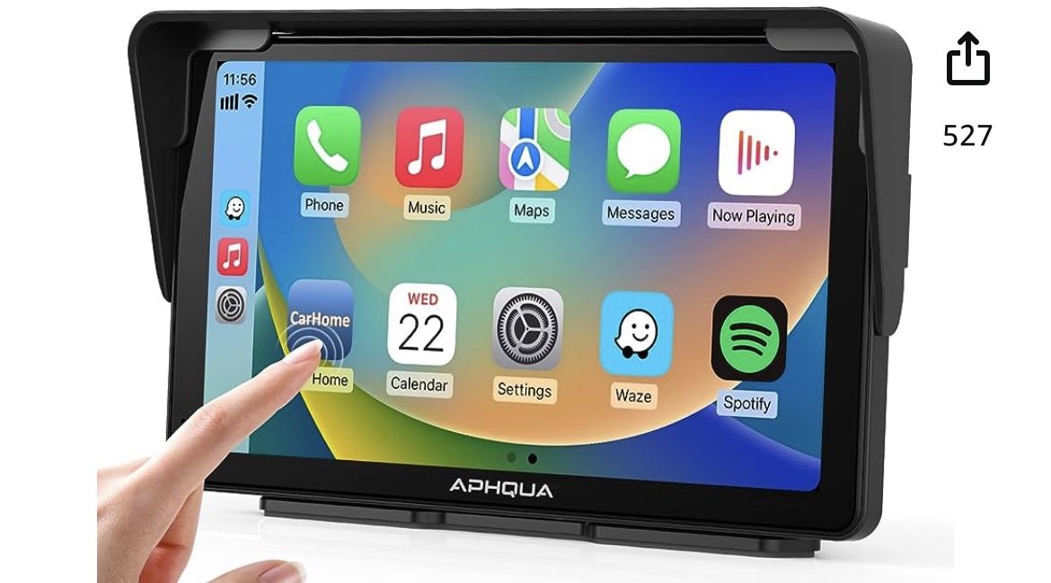 APHQUA A3 Portable Wireless Dash Mount Apple CarPlay and Android Auto Car Radio Stereo with Detachable Sunshade, 7 inch Touch Screen Display with Blue