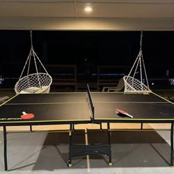 Official Size Indoor Ping Pong Table 2 Paddles Balls Black Yellow