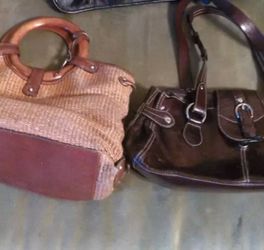 Lot of women's purses; Fossil straw purse, Vintage Wilson Leather brown purse