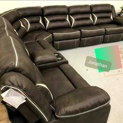 Power Reclining  Sectional Couch with Storage Console, Lighted Cup Holders,USB Port 👉$53PayEasily