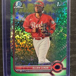 2022 Bowman Chrome Green Pattern Parallel Allan Cerda 1st Bowman Rookie Baseball Card #BP-142 86 Of 99