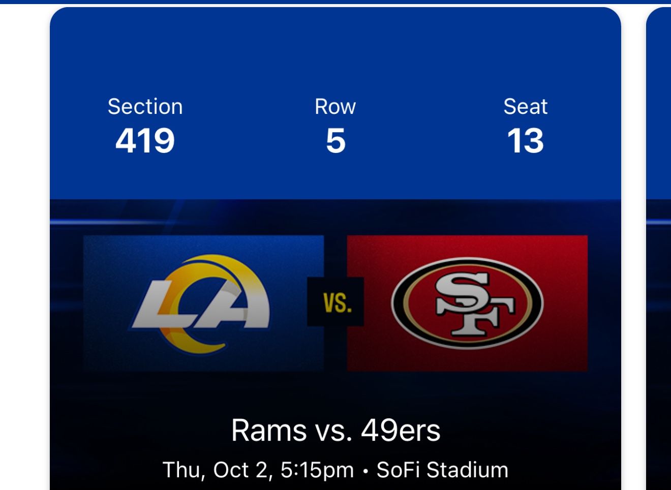 niners Vs LA RAMS TICKETS