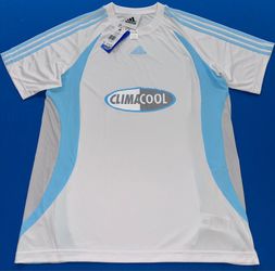 Adidas Climacool White Blue Soccer Jersey Mens Medium New $50 KA5488