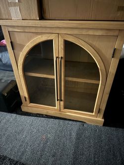 Wood Cabinet with Arched Glass Doors