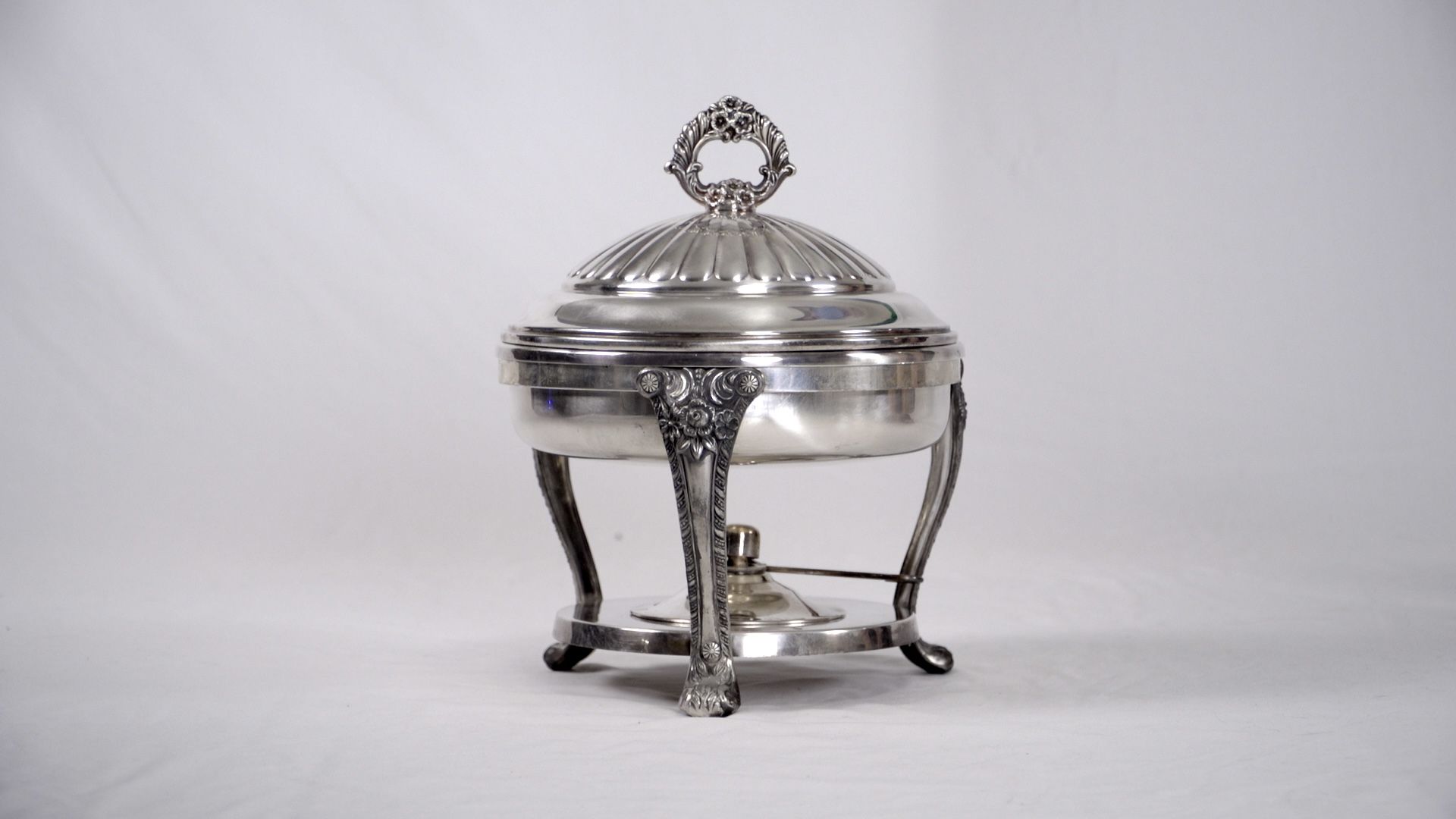 Vintage Silver Stand with Bowl and Lid. Large Silver 3 legged bowl stand, Bowl, Lid