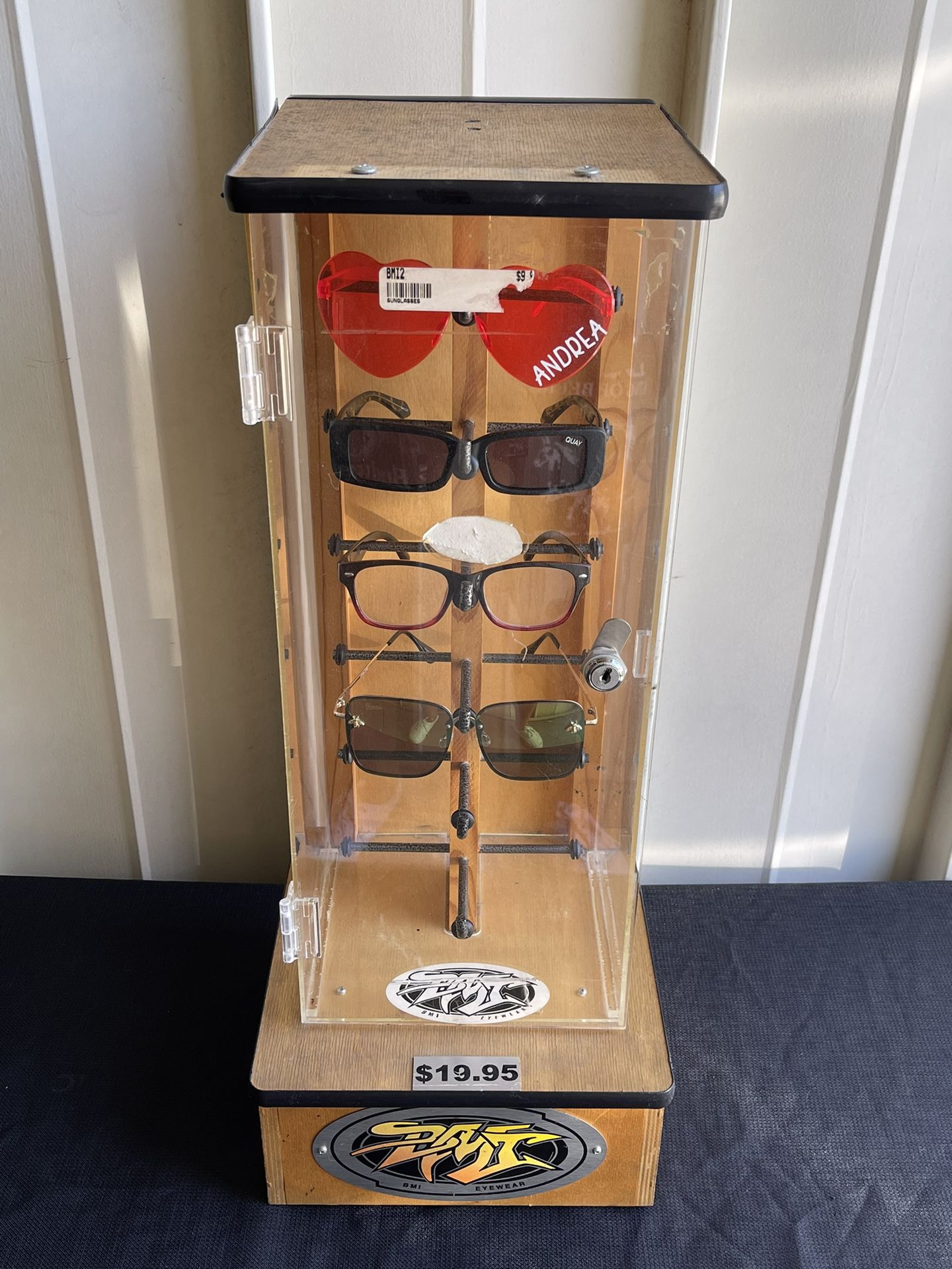 Vintage Wood Glasses Case Display 