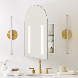 Lighted Arch Medicine Cabinet with Mirror LED Surface Mount Bathroom Cabinet, 16