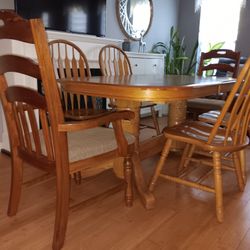 SOLID WOOD DINNING TABLE, 6 CHAIRS 