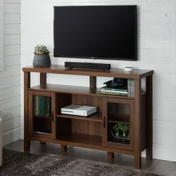 Walker Edison 52" Rustic Wood TV Stand in Dark Walnut & Tempered Glass 52"W x 18"D x 35"H